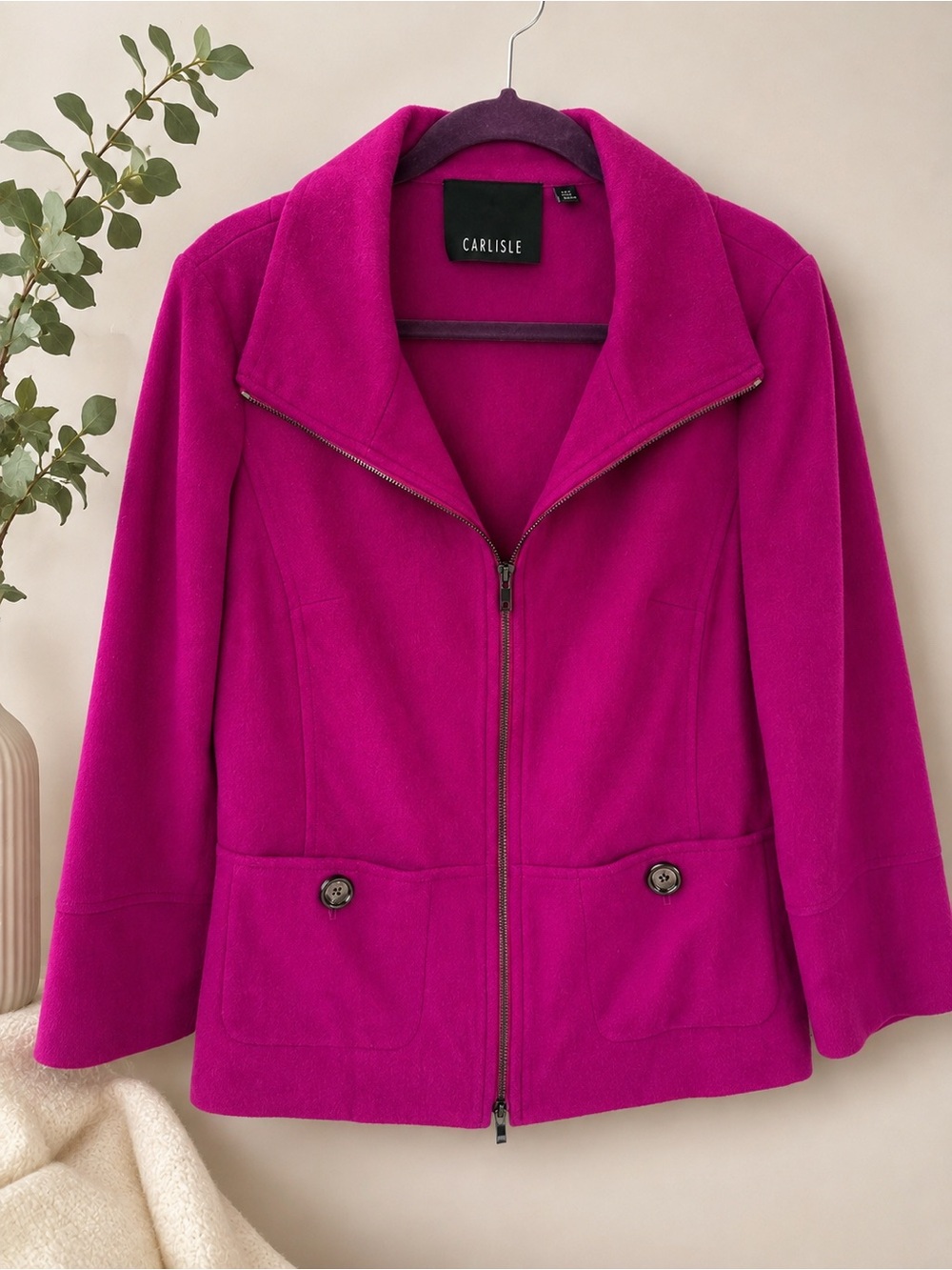 Carlisle Wool Cashmere Women's Bright Fuchsia Zip Jacket